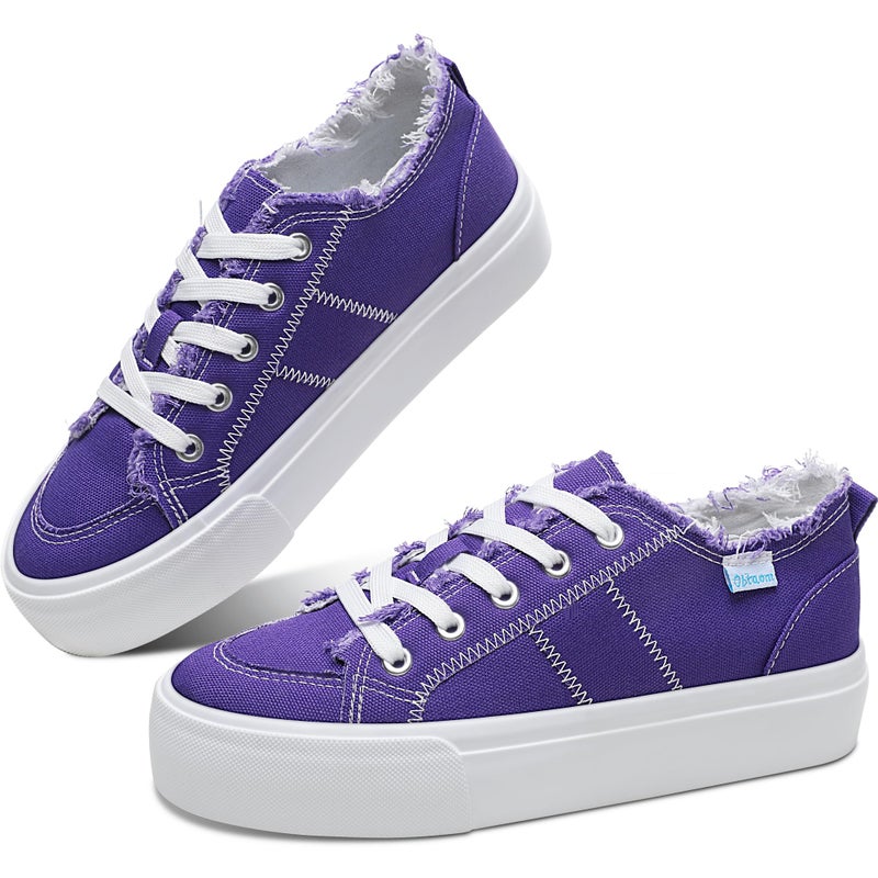 Obtaom Women Platform Canvas Sneakers White Comfort Play Fashion Sneakers Casual Lift Platform Lace Up Shoes CuteWalking Shoes for Lady(Purple,US9) - Image 1
