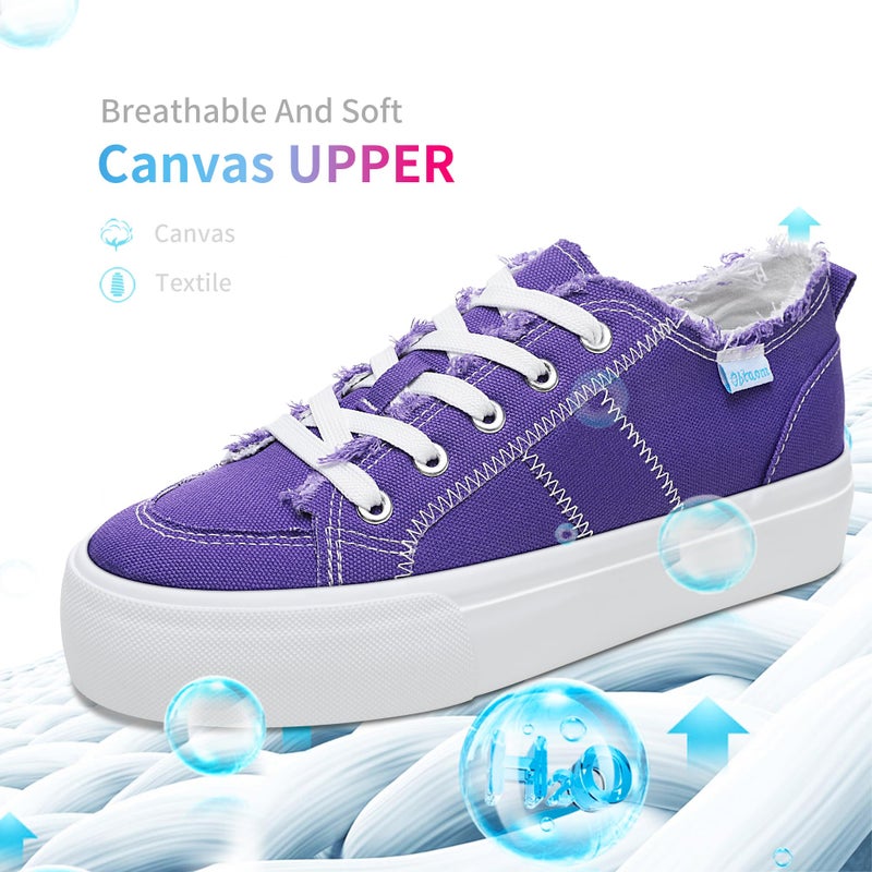 Obtaom Women Platform Canvas Sneakers White Comfort Play Fashion Sneakers Casual Lift Platform Lace Up Shoes CuteWalking Shoes for Lady(Purple,US9) - Image 4