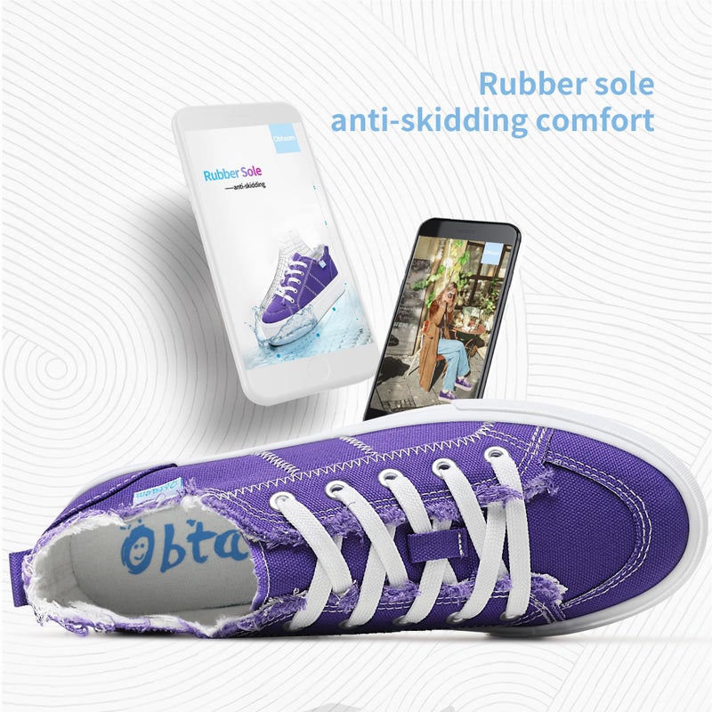 Obtaom Women Platform Canvas Sneakers White Comfort Play Fashion Sneakers Casual Lift Platform Lace Up Shoes CuteWalking Shoes for Lady(Purple,US9) - Image 5
