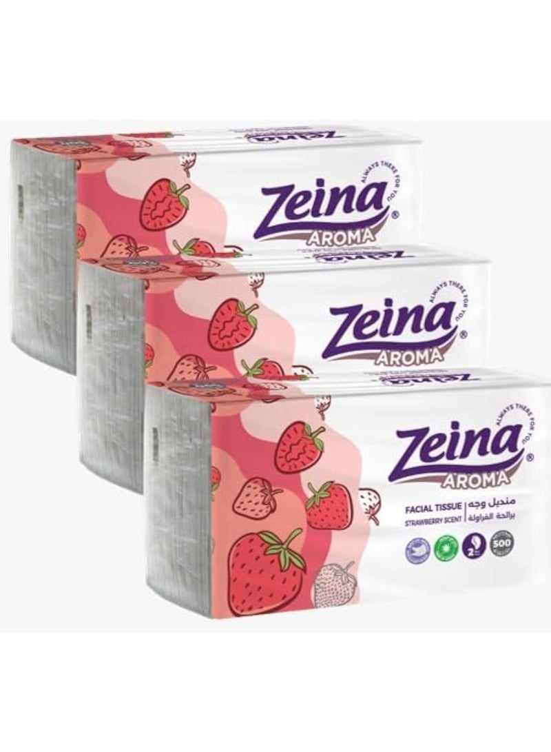 Zeina Bundle 3 Bags x 500 Tissue - Aroma Strawberry