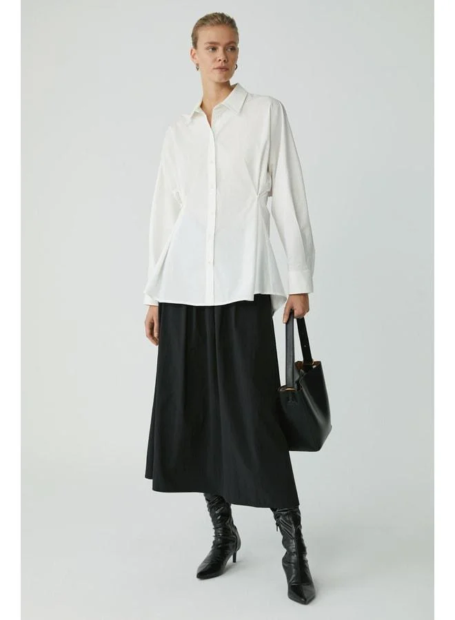 Ethiquet Erına Women's Relaxed Fit Buttoned Adjustable Waist Long Sleeve White Shirt.