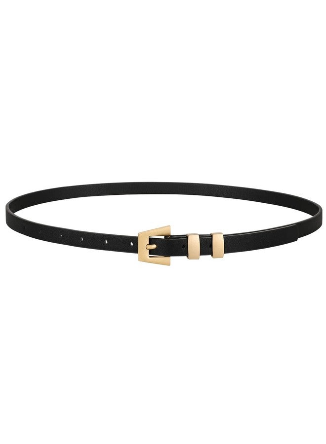 LEACOOLKEY Women Skinny Leather Belt Modern Slim Thin Waist Belt for Jeans Dress Pants with Gold Buckle Black - Image 1