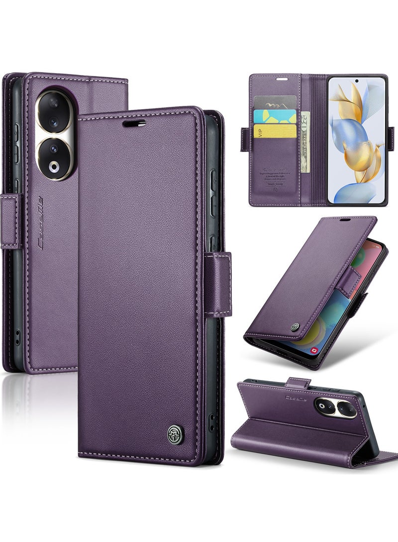CaseMe Phone Case Luxury PU Leather Design Anti Fingerprint 023 Flip Cover Card Slot Holder Cover For Honor 90 (Purple) - Image 1