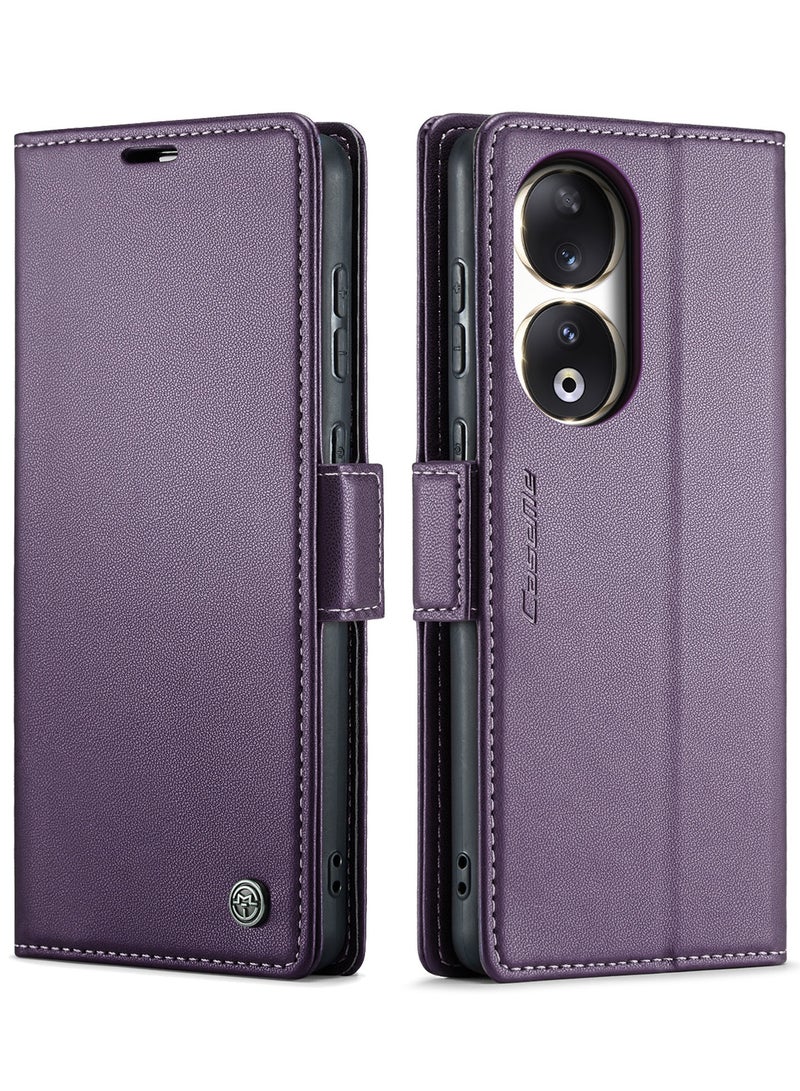 CaseMe Phone Case Luxury PU Leather Design Anti Fingerprint 023 Flip Cover Card Slot Holder Cover For Honor 90 (Purple) - Image 2