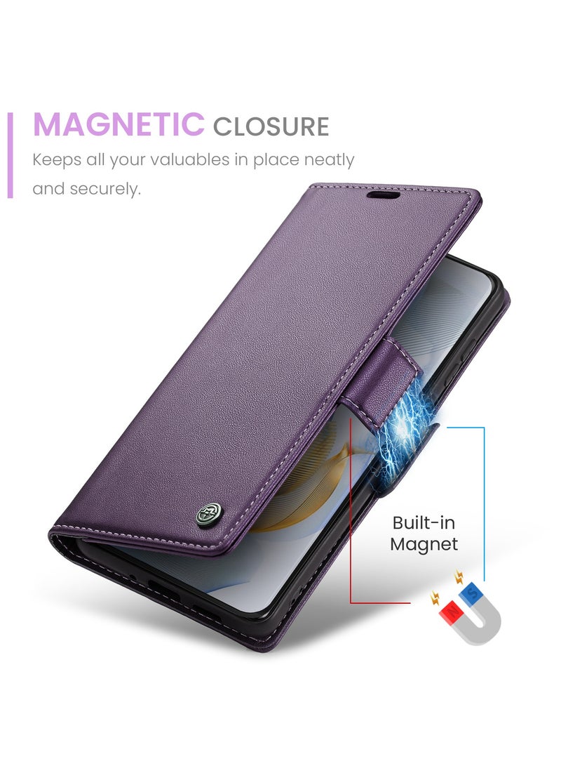 CaseMe Phone Case Luxury PU Leather Design Anti Fingerprint 023 Flip Cover Card Slot Holder Cover For Honor 90 (Purple) - Image 3