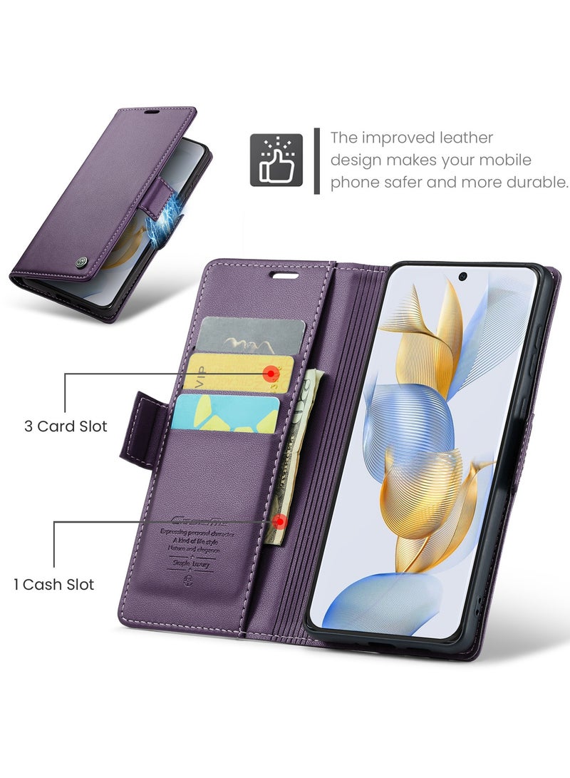 CaseMe Phone Case Luxury PU Leather Design Anti Fingerprint 023 Flip Cover Card Slot Holder Cover For Honor 90 (Purple) - Image 4