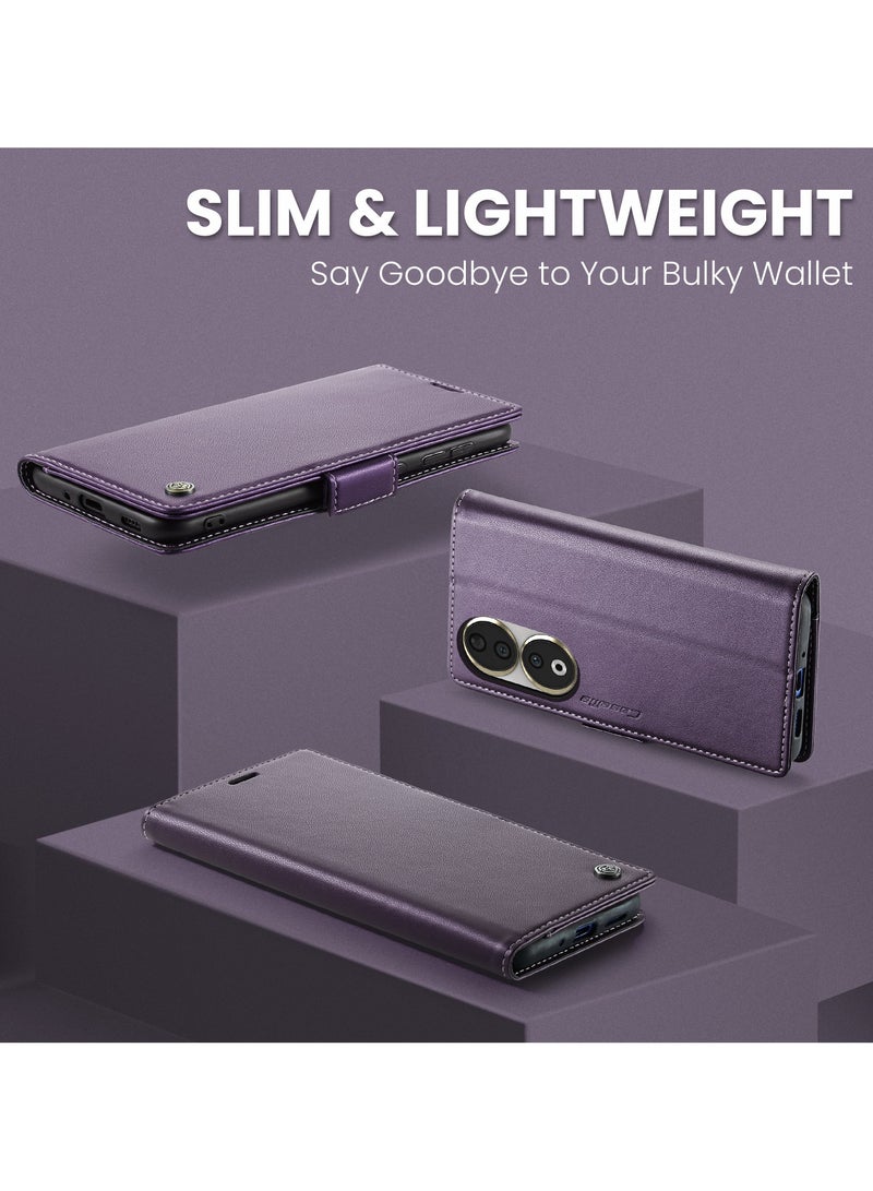 CaseMe Phone Case Luxury PU Leather Design Anti Fingerprint 023 Flip Cover Card Slot Holder Cover For Honor 90 (Purple) - Image 5