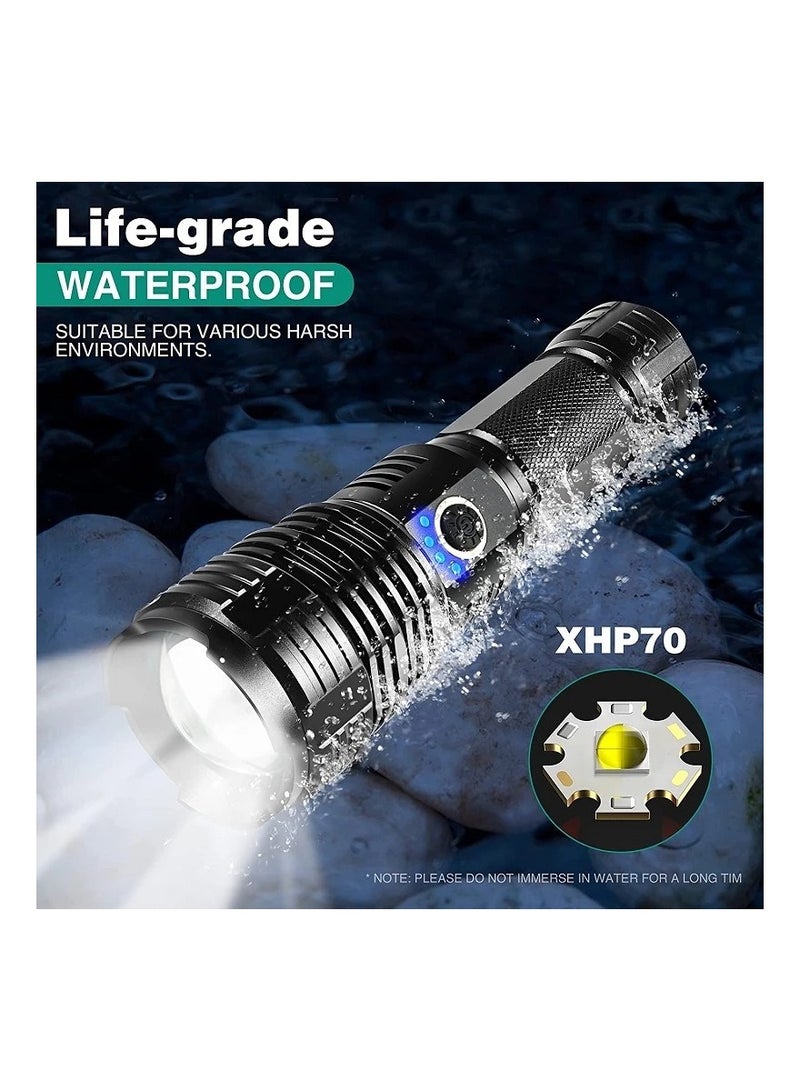 Rechargeable LED Glare Flashlight, High Lumens Flashlight, 5 Modes XHP70 Tactical Flashlight with Zoomable, Super Bright Waterproof Flashlights for Emergencies, Camping, Hiking - Image 4