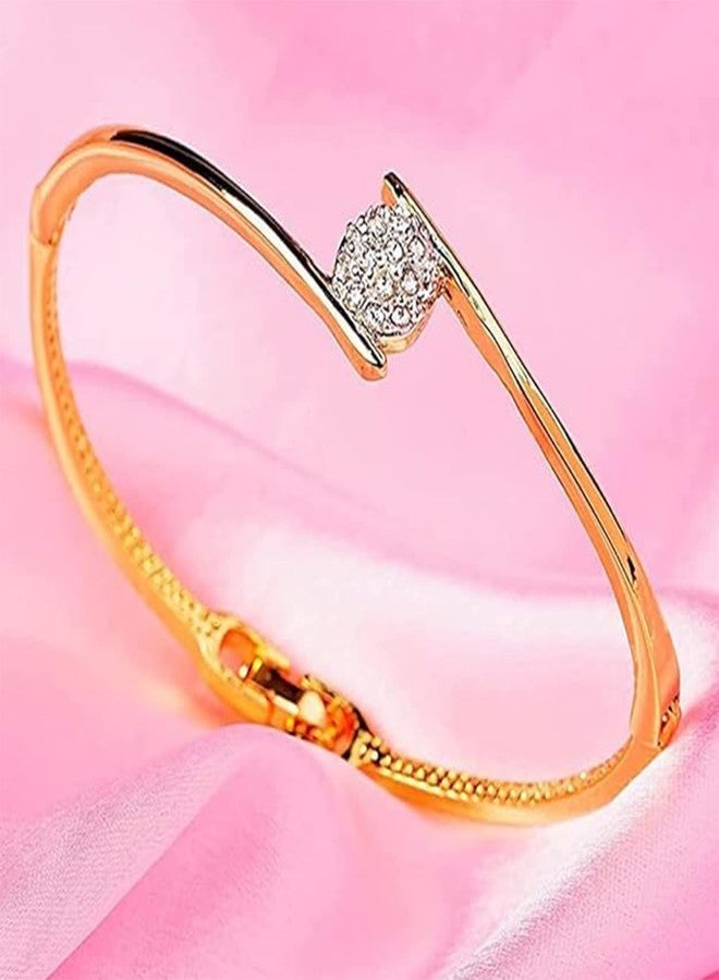 Estele 24 Kt Gold Plated Brass Single Diamond Sophisticated Bracelet For Girls and Women - Image 2