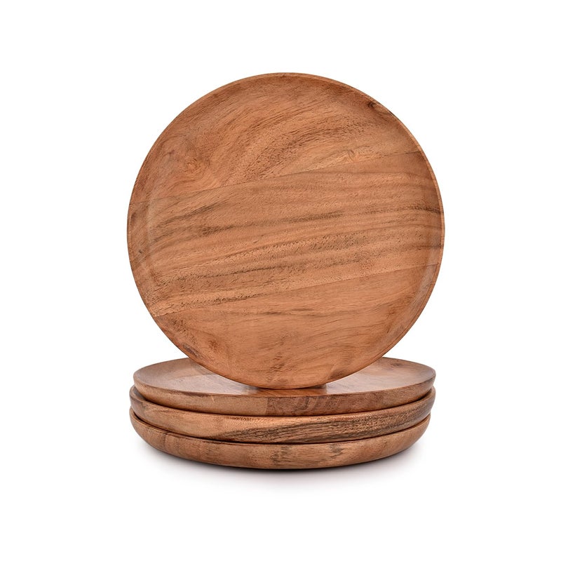 NIRMAN Acacia Wood Dinner Plates Set of 4 for Dishes Snack, Dessert Natural Wood Plates Serving Dinnerware Plate for - Image 1