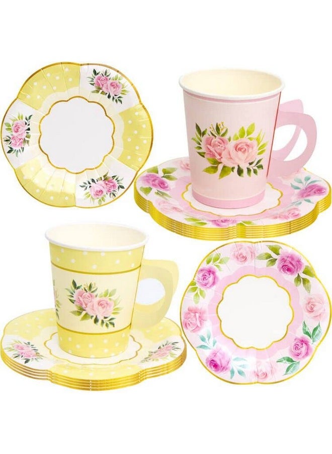 ceiba tree - Floral Paper Disposable Tea Cups And Saucers Tea Party Decorations Favors 24 Sets For Girls Women Flower Birthday Baby Shower Wedding Party Supplies - Image 1