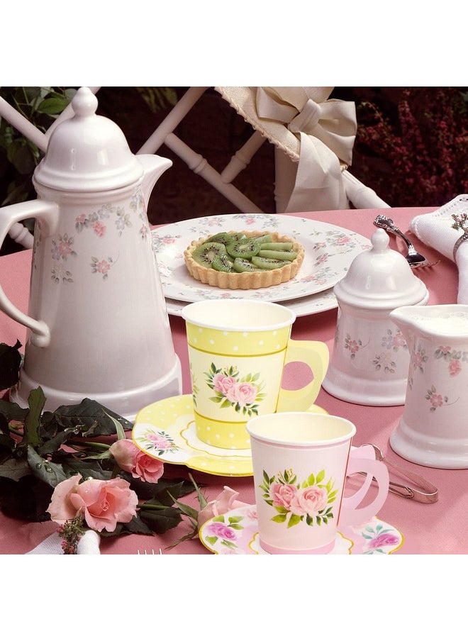 ceiba tree - Floral Paper Disposable Tea Cups And Saucers Tea Party Decorations Favors 24 Sets For Girls Women Flower Birthday Baby Shower Wedding Party Supplies - Image 1