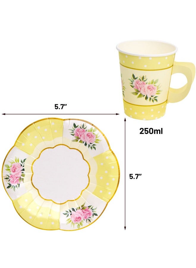 ceiba tree - Floral Paper Disposable Tea Cups And Saucers Tea Party Decorations Favors 24 Sets For Girls Women Flower Birthday Baby Shower Wedding Party Supplies - Image 1