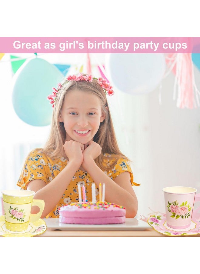 ceiba tree - Floral Paper Disposable Tea Cups And Saucers Tea Party Decorations Favors 24 Sets For Girls Women Flower Birthday Baby Shower Wedding Party Supplies - Image 1