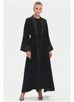 JUNE June Women Embroidered Detailed Belted Abaya Black  - Image 3