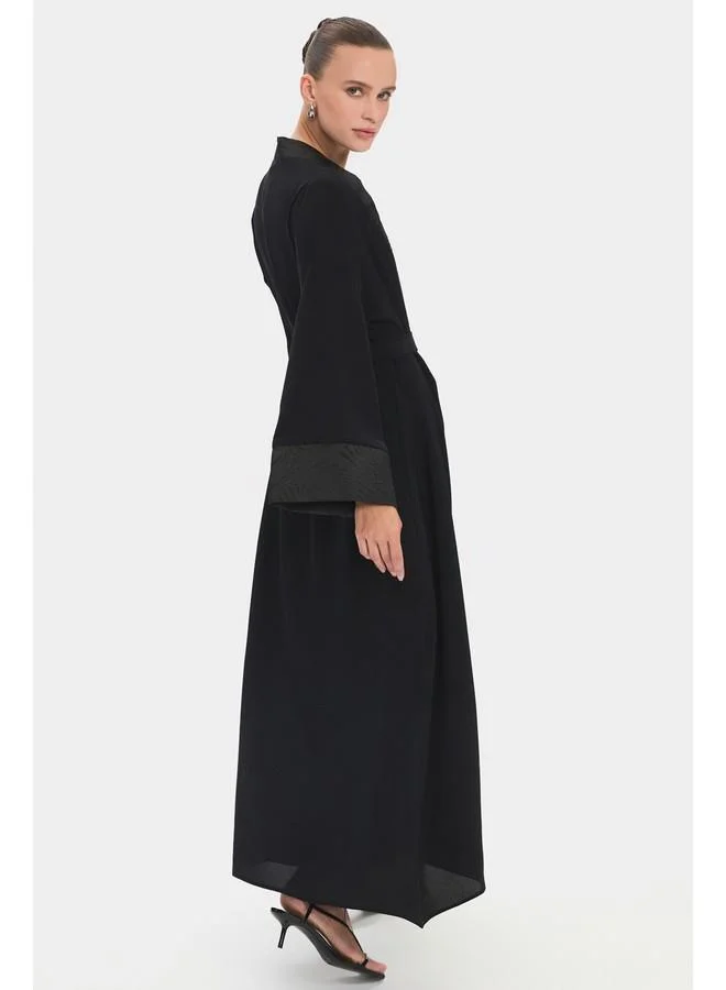 JUNE June Women Embroidered Detailed Belted Abaya Black