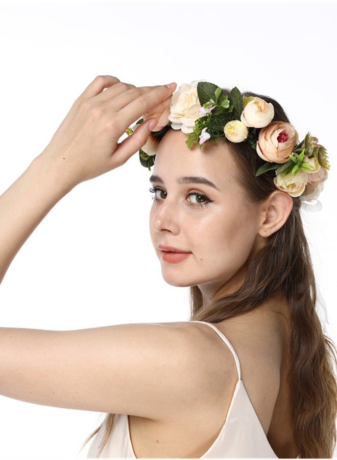 Simulation Rose Garland Bridal Floral Headband for Wedding Photo - Image 3