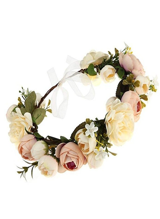 Simulation Rose Garland Bridal Floral Headband for Wedding Photo - Image 1