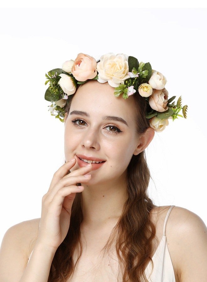 Simulation Rose Garland Bridal Floral Headband for Wedding Photo - Image 2