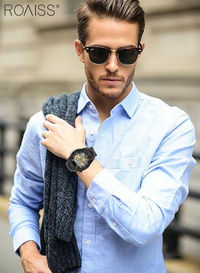 رويس ساعة كوارتز بحزام من الفولاذ المقاوم للصدأ للرجال، ساعة بقرص مجوف شفاف دائري بتقليد تصميم ساعة ميكانيكية، ساعة يد مضيئة مقاومة للماء كهدية للرجال - Image 2