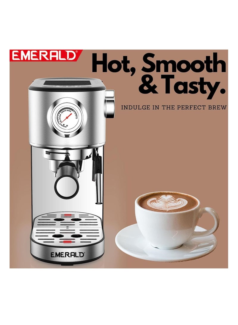 EMERALD - Brush Stainless Steel Automatic Coffee Machine, Espresso and Cappuccino Maker. 20 Bar, 1.1 Litre Water Tank, Frothing Function, Removable Drip Tray. EK7911ECM - Image 4