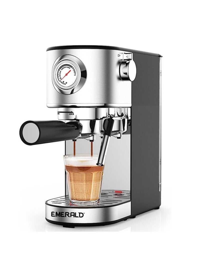 EMERALD - Brush Stainless Steel Automatic Coffee Machine, Espresso and Cappuccino Maker. 20 Bar, 1.1 Litre Water Tank, Frothing Function, Removable Drip Tray. EK7911ECM - Image 1