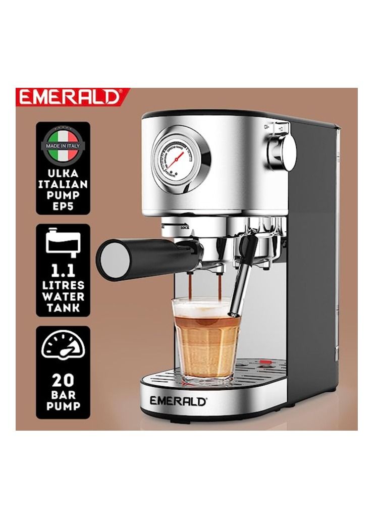 EMERALD - Brush Stainless Steel Automatic Coffee Machine, Espresso and Cappuccino Maker. 20 Bar, 1.1 Litre Water Tank, Frothing Function, Removable Drip Tray. EK7911ECM - Image 3