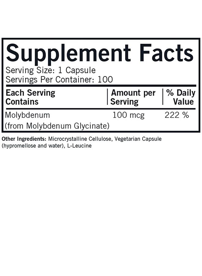 Kirkman Molybdenum 100 mcg - 100 Capsules - Essential Minerals - Breaks Down Sulfites & Toxins - Hypoallergenic
