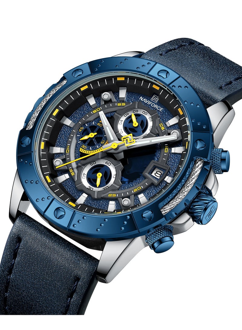NAVIFORCE Genuine Leather Band Quartz Chronograph Wrist Watch For Men NF8055 S/BE/BE - Image 2