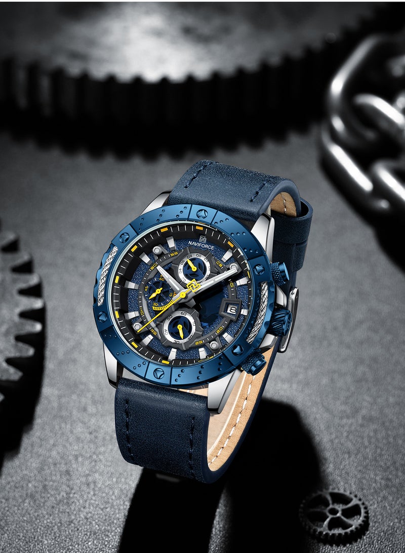 NAVIFORCE Genuine Leather Band Quartz Chronograph Wrist Watch For Men NF8055 S/BE/BE - Image 3