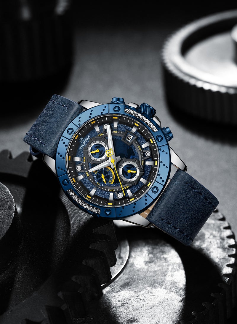 NAVIFORCE Genuine Leather Band Quartz Chronograph Wrist Watch For Men NF8055 S/BE/BE - Image 4