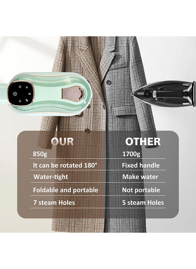Garment Steamer 1400W Portable Handheld Clothes Steamer 2-in-1 Steamer with 180° Rotatable Foldable Handle, Fast Wrinkle Removal for Home and Travel Use