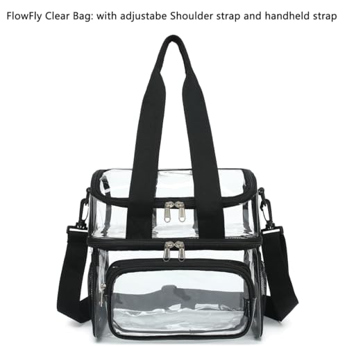 FlowFly Clear Bag Double Decker Lunch Bag for Stadium Events Adult Large Transparent Tote for Men Women With Adjustable Strap and Front Pocket Work and Sporting Events ClearBlack - Image 3