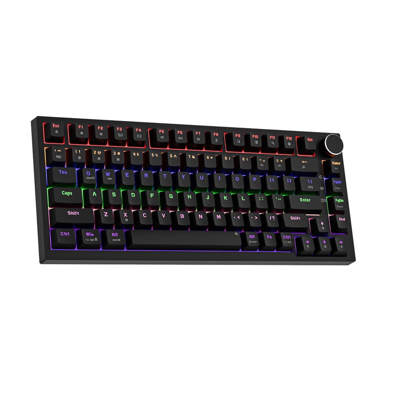 Newmen GM326 75% Percent Mechanical Keyboard,Wired Mini Backlit Hot Swappable Gaming Mechanical Keyboard with Knob,82 Keys Anti-Ghosting Compact Black Gaming Keyboards for PC Win Mac,Red Switch - Image 1
