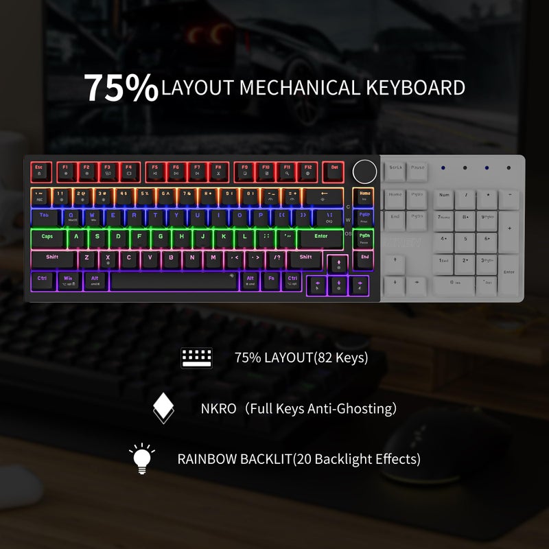 Newmen GM326 75% Percent Mechanical Keyboard,Wired Mini Backlit Hot Swappable Gaming Mechanical Keyboard with Knob,82 Keys Anti-Ghosting Compact Black Gaming Keyboards for PC Win Mac,Red Switch - Image 5