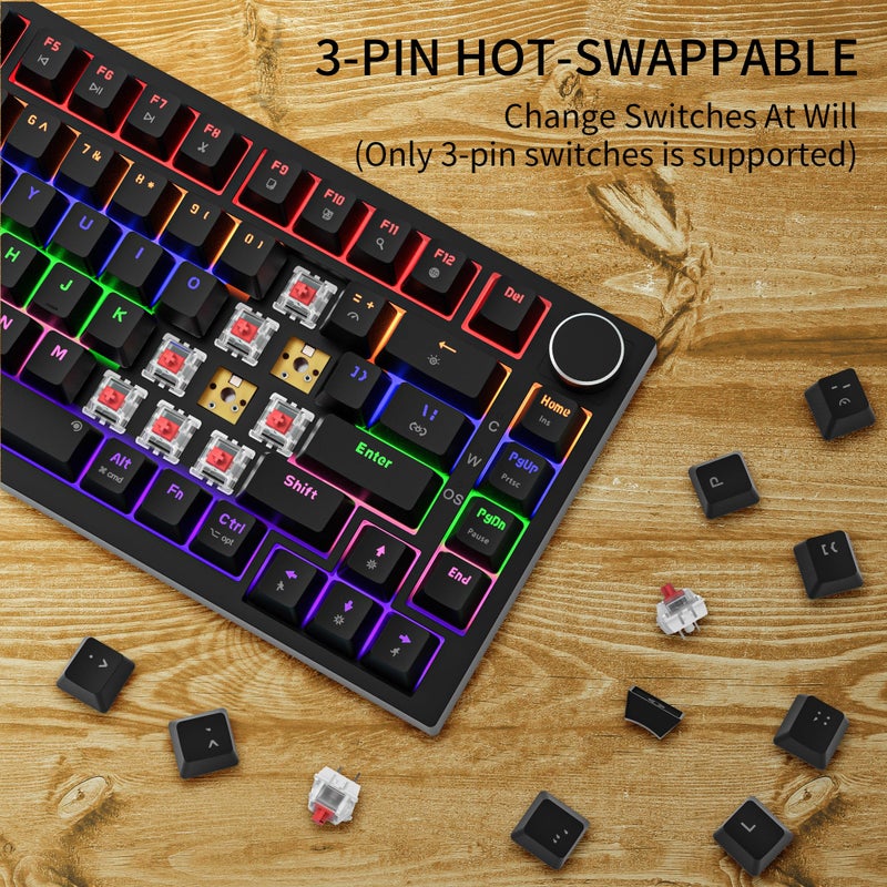 Newmen GM326 75% Percent Mechanical Keyboard,Wired Mini Backlit Hot Swappable Gaming Mechanical Keyboard with Knob,82 Keys Anti-Ghosting Compact Black Gaming Keyboards for PC Win Mac,Red Switch - Image 3