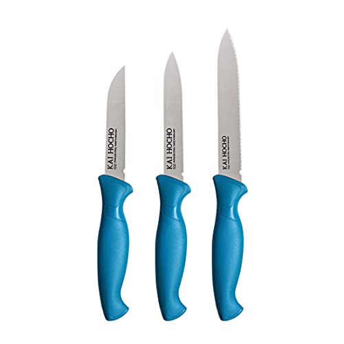 Kai Stainless Steel Kitchen Knife Set, 3-Piece, Blue - Image 1