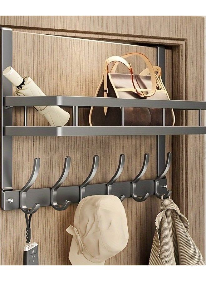 Black Over The Door Hooks Organizer With 5 Hooks Mesh Basket Towel Rack - Image 4