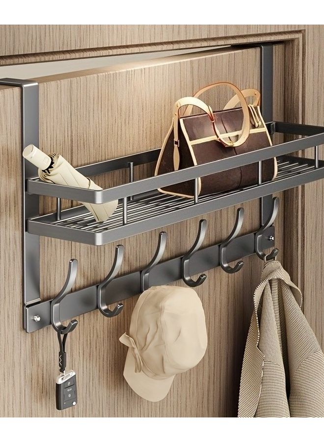 Black Over The Door Hooks Organizer With 5 Hooks Mesh Basket Towel Rack - Image 3