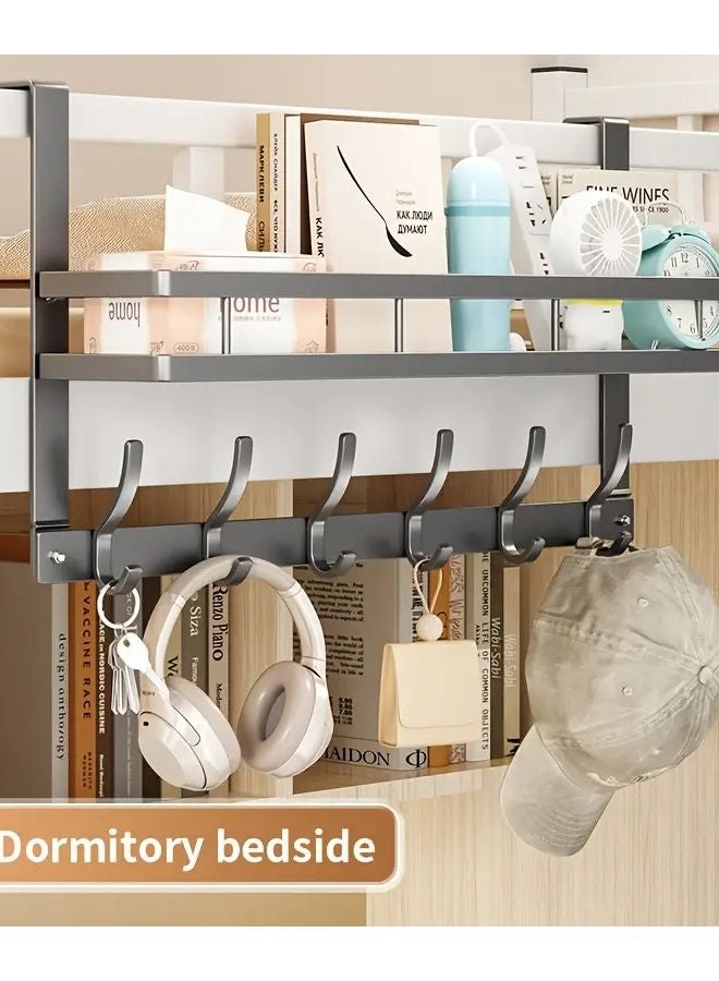 Black Over The Door Hooks Organizer With 5 Hooks Mesh Basket Towel Rack - Image 2