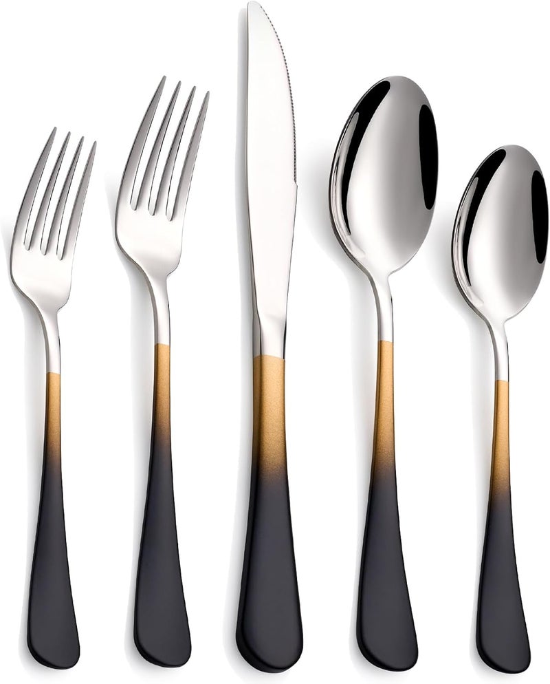 Moxinox 20-Piece Black Gold and Silverware Set, 18/0 Stainless Steel Colorful Handle Flatware Set,Service for 4,Modern Cutlery Set Includes Dinner Knives Forks Spoons,Mirror Polished,Dishwasher Safe - Image 1