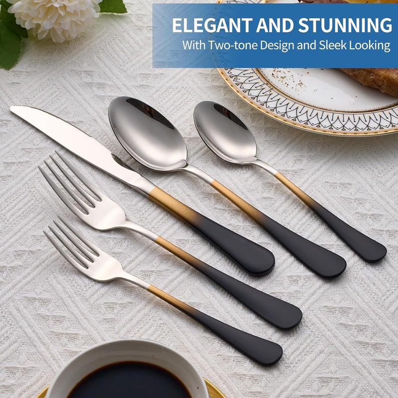 Moxinox 20-Piece Black Gold and Silverware Set, 18/0 Stainless Steel Colorful Handle Flatware Set,Service for 4,Modern Cutlery Set Includes Dinner Knives Forks Spoons,Mirror Polished,Dishwasher Safe - Image 3