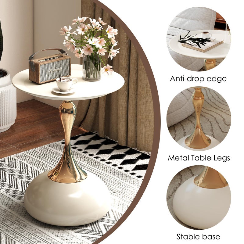 Funecy Metal Round End Table,Modern Pedestal Table,Corner Drink Tables,Accent Side Table Nightstand for Living Room,Patio and bar (White-Gold) - Image 4