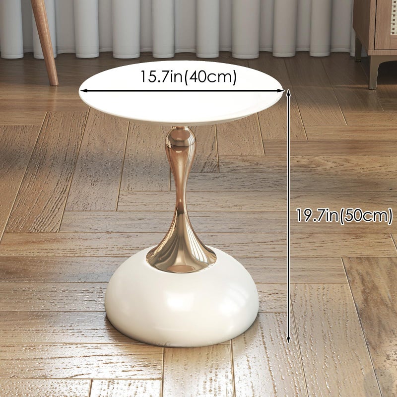 Funecy Metal Round End Table,Modern Pedestal Table,Corner Drink Tables,Accent Side Table Nightstand for Living Room,Patio and bar (White-Gold) - Image 2