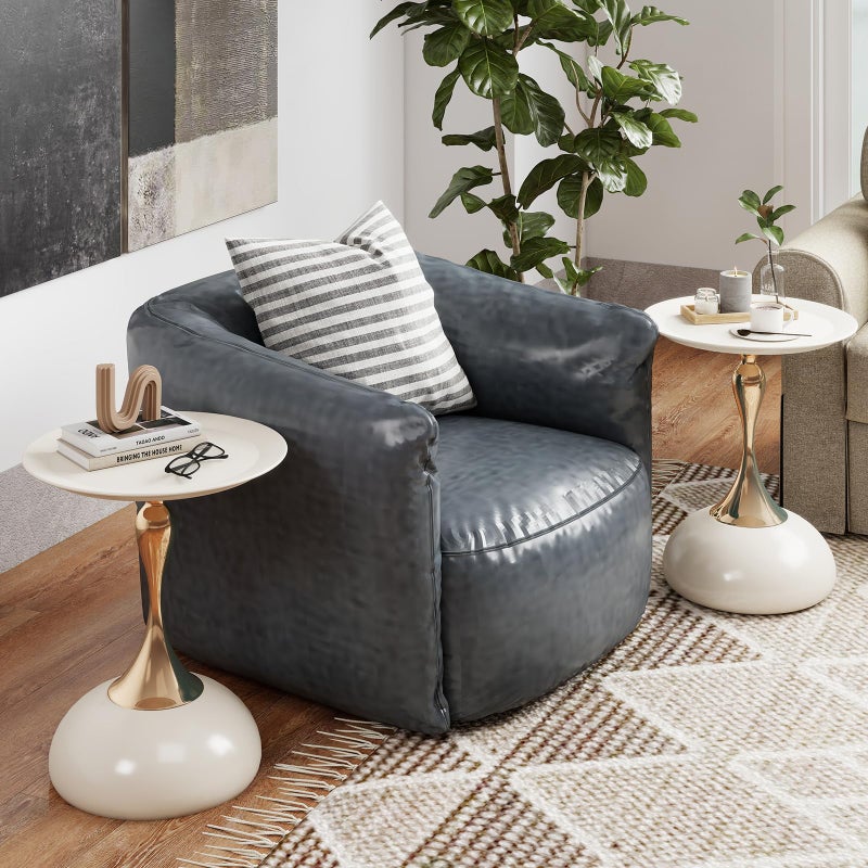 Funecy Metal Round End Table,Modern Pedestal Table,Corner Drink Tables,Accent Side Table Nightstand for Living Room,Patio and bar (White-Gold) - Image 5