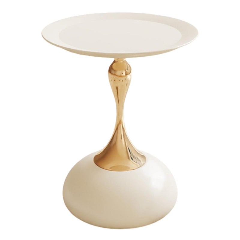 Funecy Metal Round End Table,Modern Pedestal Table,Corner Drink Tables,Accent Side Table Nightstand for Living Room,Patio and bar (White-Gold) - Image 1