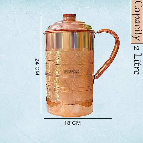 Adoko Pure Copper Water Jug 2 Litre with 1 Copper Glass (300ml) | Ayurvedic Copper Pitcher Set for Drinking & Storage for Health & Wellness - Image 4