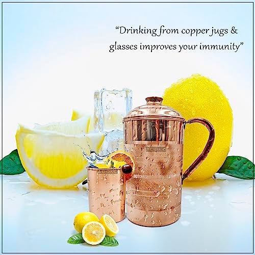Adoko Pure Copper Water Jug 2 Litre with 1 Copper Glass (300ml) | Ayurvedic Copper Pitcher Set for Drinking & Storage for Health & Wellness - Image 2