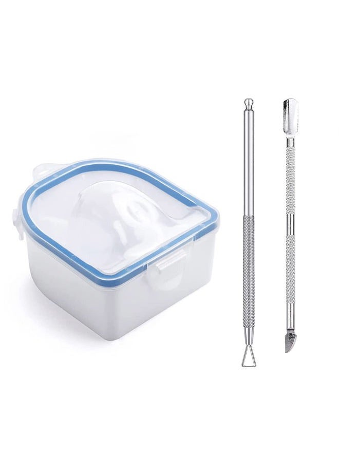 Yokilly Nail Soaking Bowl, Soak Off Gel Polish Dip Powder Remover Manicure Bowl with Triangle Cuticle Peeler and Stainless Steel Cuticle Pusher Nail Art Tool (Blue-3PCS Set) - Image 1