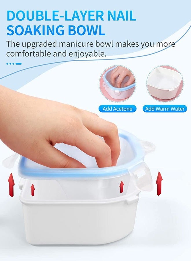 Yokilly Nail Soaking Bowl, Soak Off Gel Polish Dip Powder Remover Manicure Bowl with Triangle Cuticle Peeler and Stainless Steel Cuticle Pusher Nail Art Tool (Blue-3PCS Set) - Image 3